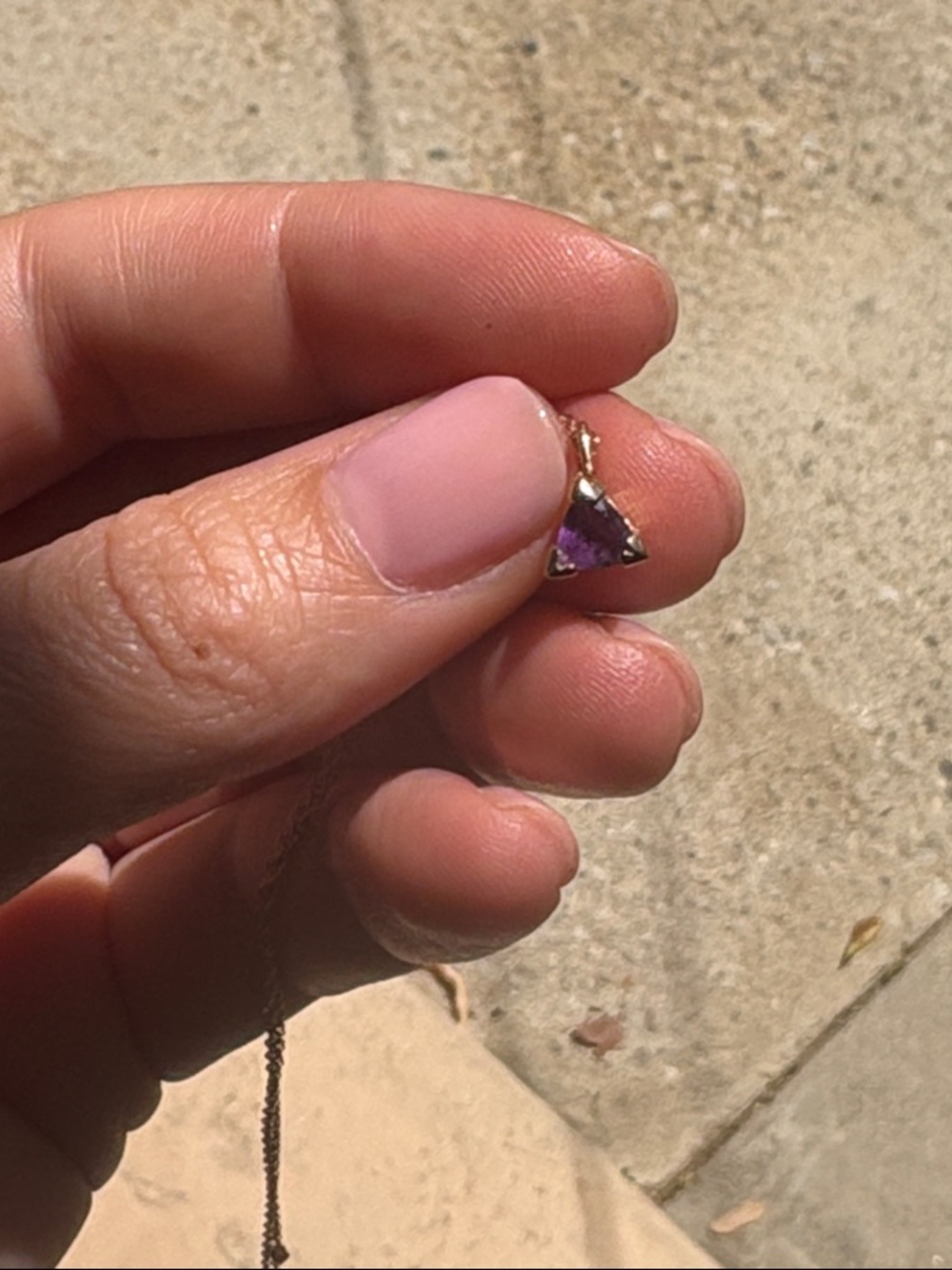 Gold Necklace with Triangular Purple Pendant - Women Jewelry - Picture 2 of 2